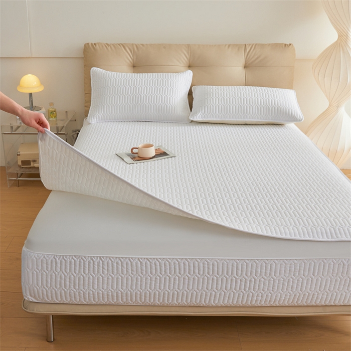 91家纺网 家纺一手货源 找家纺 伊人坊 2025新款水洗棉六面全包床笠床垫保护套 升级款-珍珠白