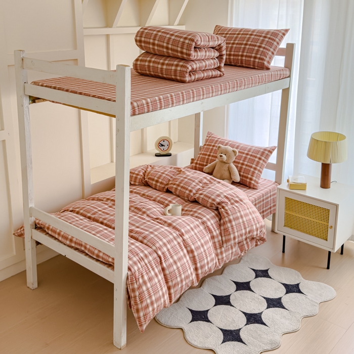 久典家居 2025A类全棉色织水洗棉学生款三件套 可可粉