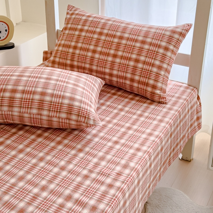 91家纺网 家纺一手货源 找家纺 久典家居 2025A类全棉色织水洗棉学生款三件套 可可粉