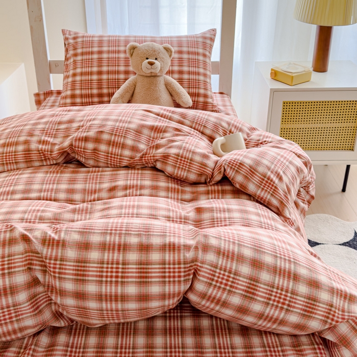 91家纺网 家纺一手货源 找家纺 久典家居 2025A类全棉色织水洗棉学生款三件套 可可粉