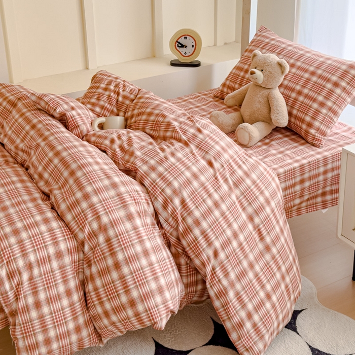 91家纺网 家纺一手货源 找家纺 久典家居 2025A类全棉色织水洗棉学生款三件套 可可粉