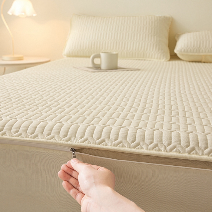 91家纺网 家纺一手货源 找家纺 伊人坊 2025新款水洗棉六面全包床笠床垫保护套 普通款-米色