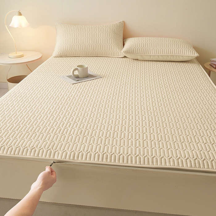 91家纺网 家纺一手货源 找家纺 伊人坊 2025新款水洗棉六面全包床笠床垫保护套 普通款-米色