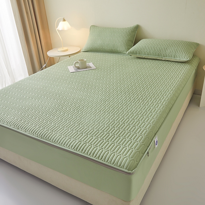 91家纺网 家纺一手货源 找家纺 伊人坊 2025新款水洗棉六面全包床笠床垫保护套 普通款-抹茶绿