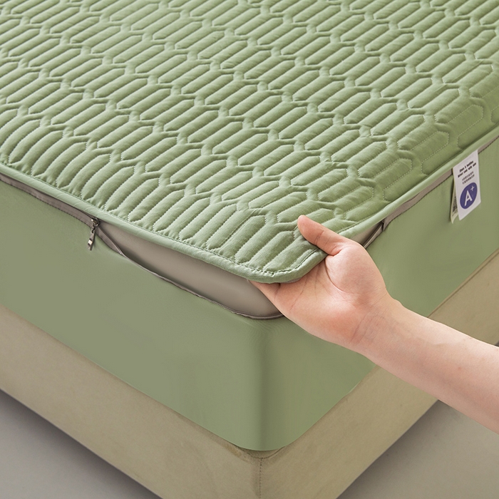 91家纺网 家纺一手货源 找家纺 伊人坊 2025新款水洗棉六面全包床笠床垫保护套 普通款-抹茶绿