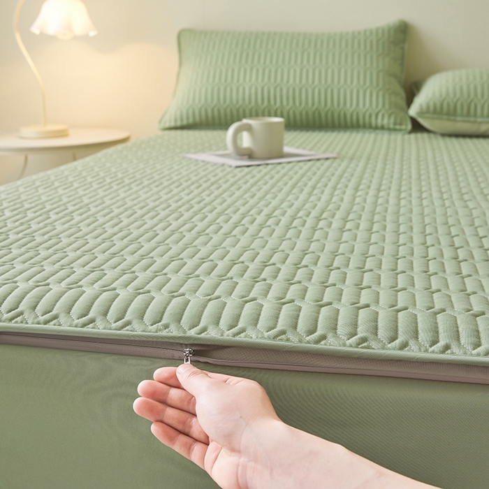 91家纺网 家纺一手货源 找家纺 伊人坊 2025新款水洗棉六面全包床笠床垫保护套 普通款-抹茶绿
