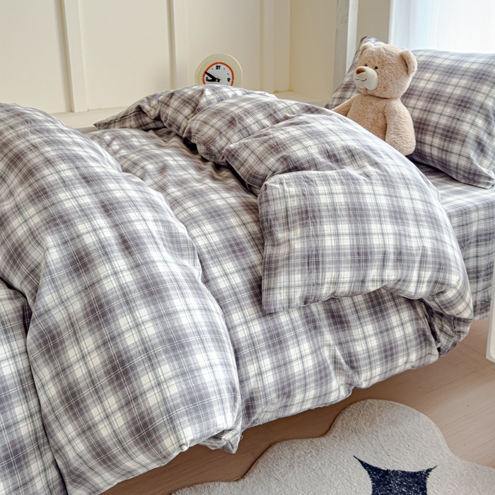 91家纺网 家纺一手货源 找家纺 久典家居 2025A类全棉色织水洗棉学生款三件套 可可灰