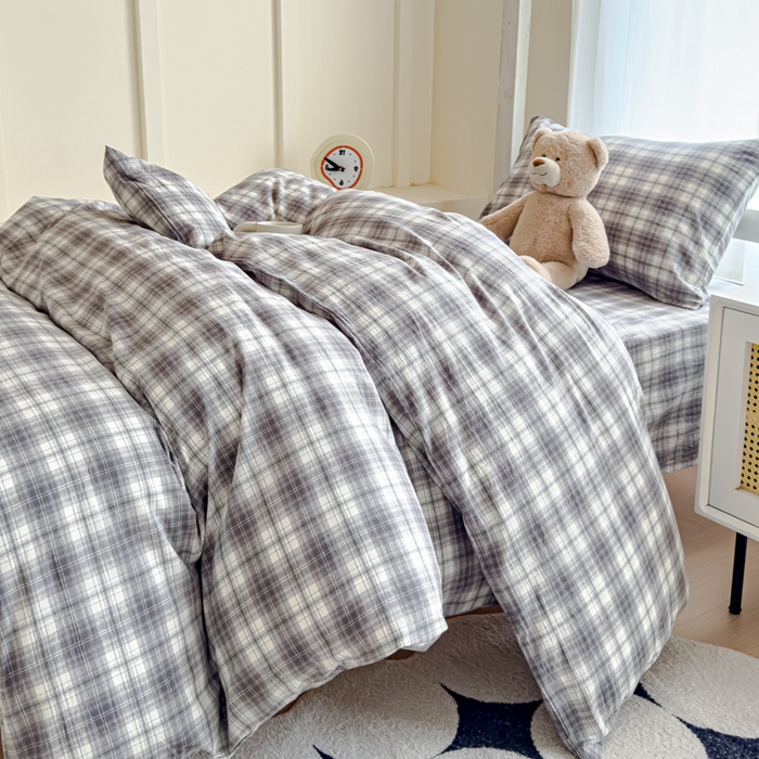 91家纺网 家纺一手货源 找家纺 久典家居 2025A类全棉色织水洗棉学生款三件套 可可灰