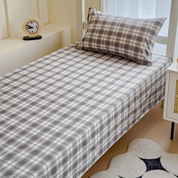 91家纺网 家纺一手货源 找家纺 久典家居 2025A类全棉色织水洗棉学生款三件套 可可灰