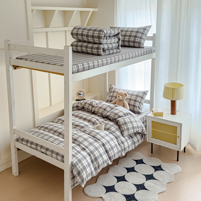 91家纺网 家纺一手货源 找家纺 久典家居 2025A类全棉色织水洗棉学生款三件套 可可灰