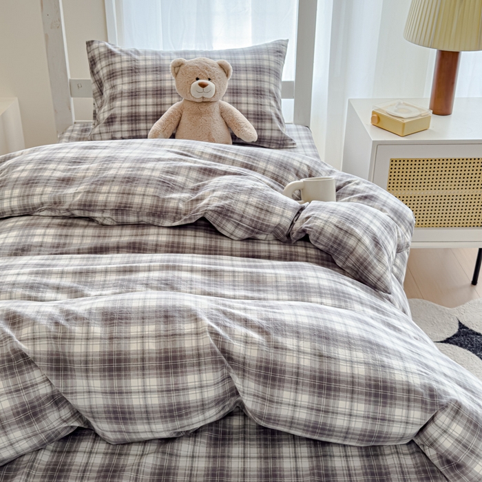 91家纺网 家纺一手货源 找家纺 久典家居 2025A类全棉色织水洗棉学生款三件套 可可灰