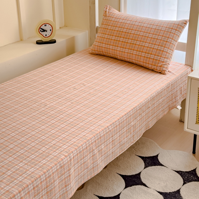 91家纺网 家纺一手货源 找家纺 久典家居 2025A类全棉色织水洗棉学生款三件套 可可桔