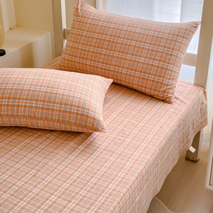 91家纺网 家纺一手货源 找家纺 久典家居 2025A类全棉色织水洗棉学生款三件套 可可桔