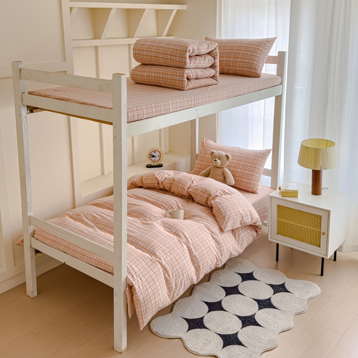 91家纺网 家纺一手货源 找家纺 久典家居 2025A类全棉色织水洗棉学生款三件套 可可桔