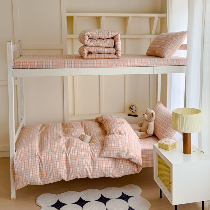 91家纺网 家纺一手货源 找家纺 久典家居 2025A类全棉色织水洗棉学生款三件套 可可桔