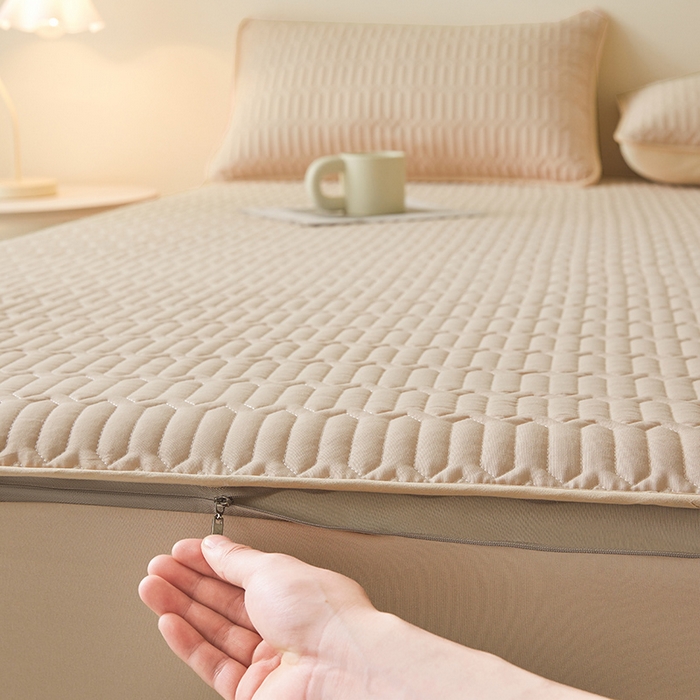 91家纺网 家纺一手货源 找家纺 伊人坊 2025新款水洗棉六面全包床笠床垫保护套 普通款-浅驼色