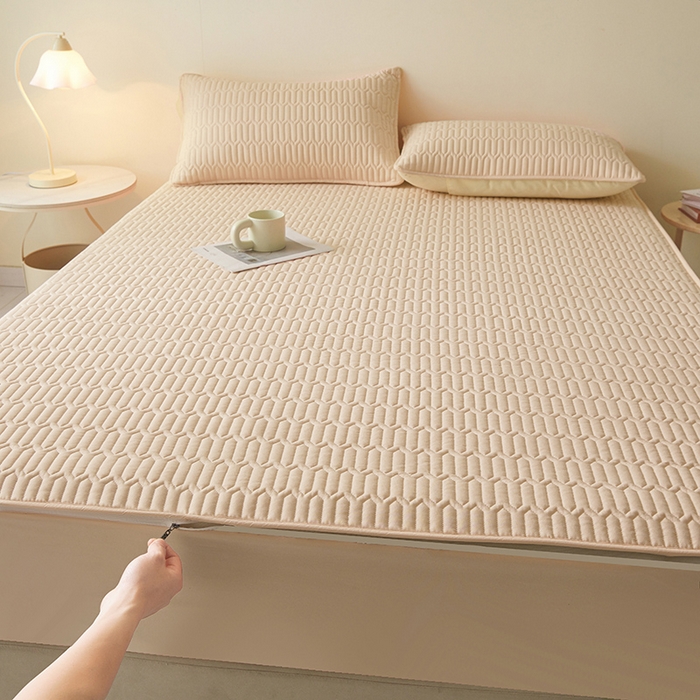 91家纺网 家纺一手货源 找家纺 伊人坊 2025新款水洗棉六面全包床笠床垫保护套 普通款-浅驼色