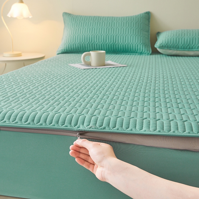 91家纺网 家纺一手货源 找家纺 伊人坊 2025新款水洗棉六面全包床笠床垫保护套 普通款-清水绿