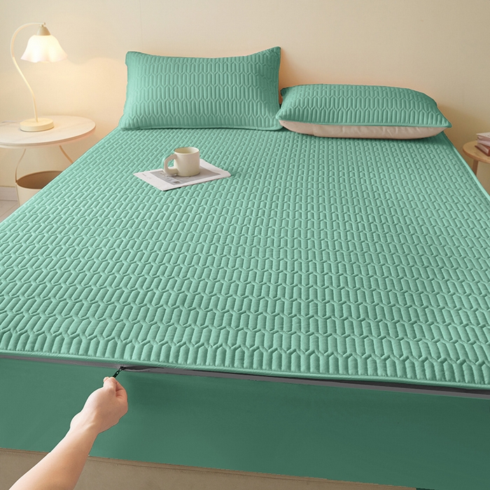 91家纺网 家纺一手货源 找家纺 伊人坊 2025新款水洗棉六面全包床笠床垫保护套 普通款-清水绿