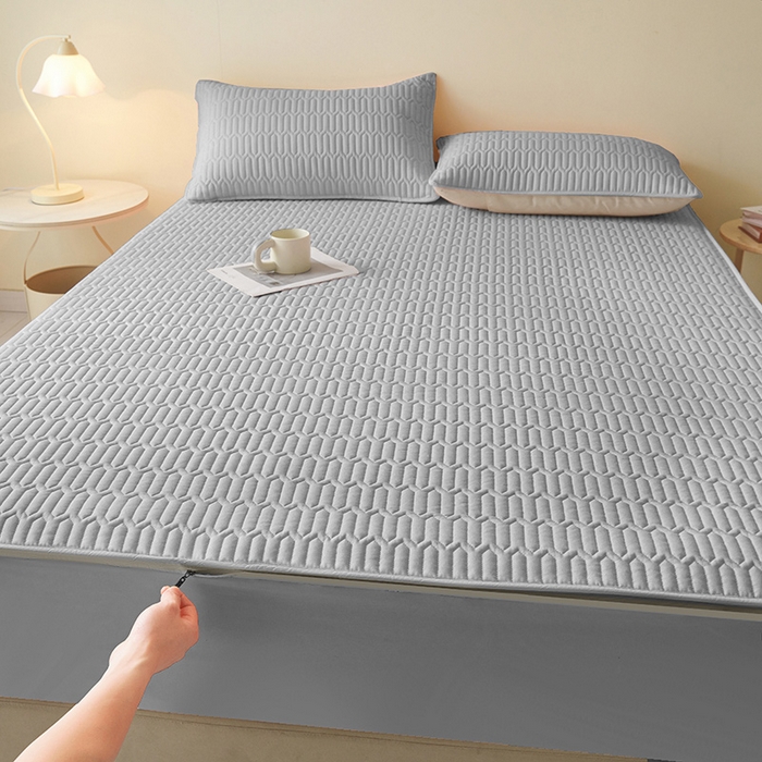 91家纺网 家纺一手货源 找家纺 伊人坊 2025新款水洗棉六面全包床笠床垫保护套 普通款-素雅灰