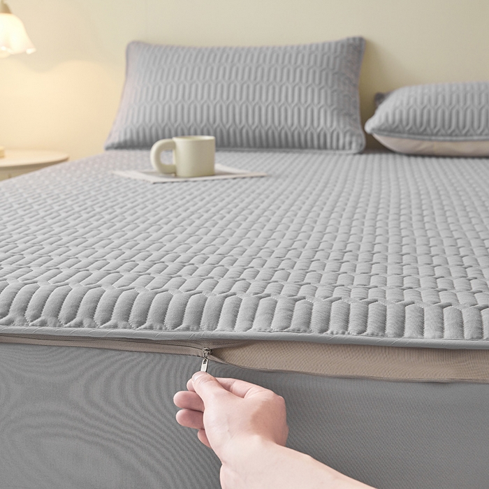 91家纺网 家纺一手货源 找家纺 伊人坊 2025新款水洗棉六面全包床笠床垫保护套 普通款-素雅灰