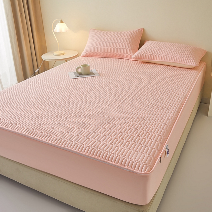 91家纺网 家纺一手货源 找家纺 伊人坊 2025新款水洗棉六面全包床笠床垫保护套 普通款-樱花粉