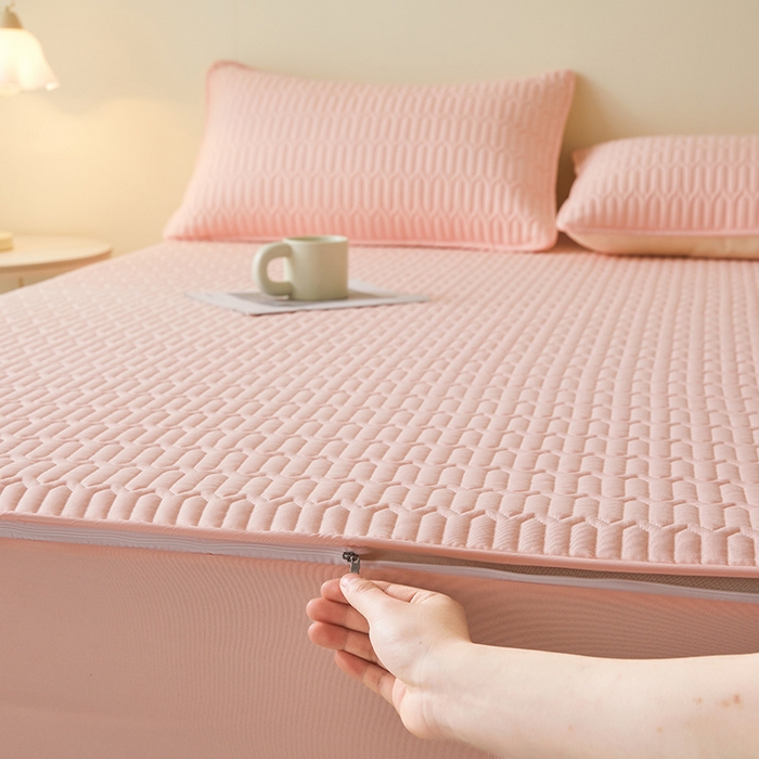 91家纺网 家纺一手货源 找家纺 伊人坊 2025新款水洗棉六面全包床笠床垫保护套 普通款-樱花粉