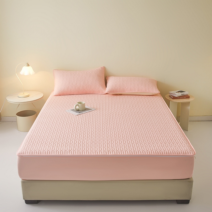 91家纺网 家纺一手货源 找家纺 伊人坊 2025新款水洗棉六面全包床笠床垫保护套 普通款-樱花粉