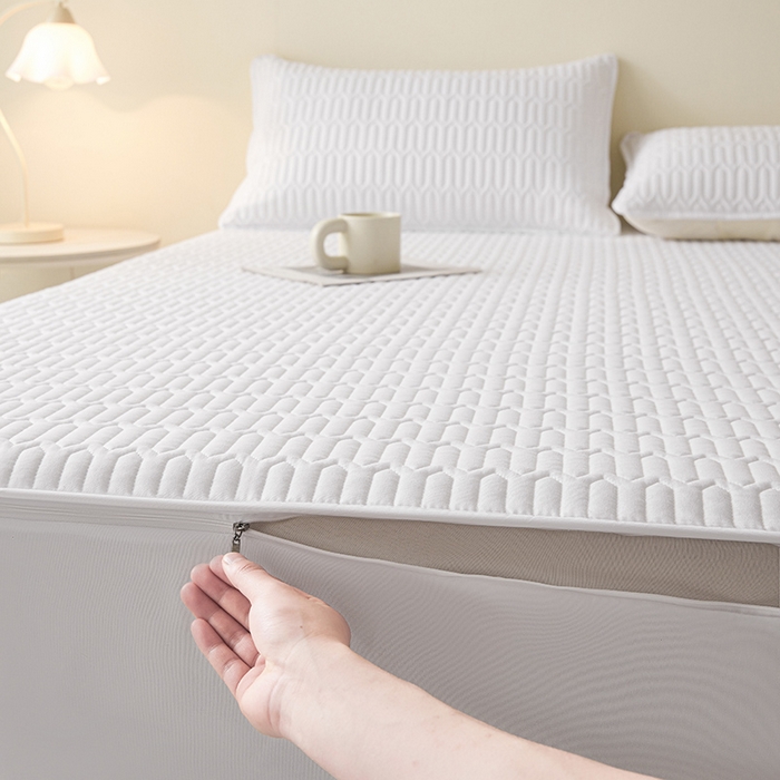 91家纺网 家纺一手货源 找家纺 伊人坊 2025新款水洗棉六面全包床笠床垫保护套 普通款-珍珠白