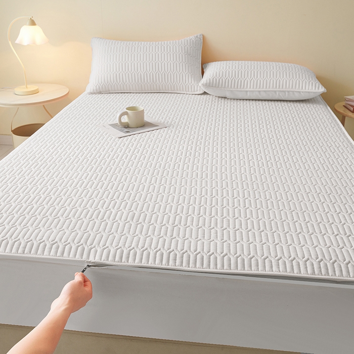 91家纺网 家纺一手货源 找家纺 伊人坊 2025新款水洗棉六面全包床笠床垫保护套 普通款-珍珠白