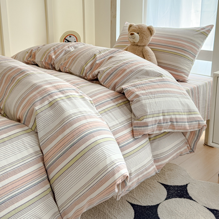 91家纺网 家纺一手货源 找家纺 久典家居 2025A类全棉色织水洗棉学生款三件套 沐妍粉