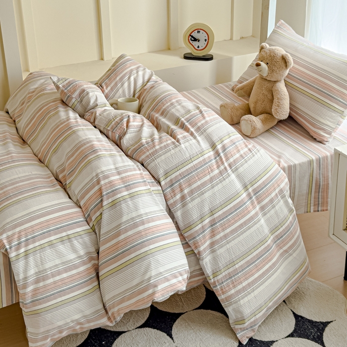 91家纺网 家纺一手货源 找家纺 久典家居 2025A类全棉色织水洗棉学生款三件套 沐妍粉