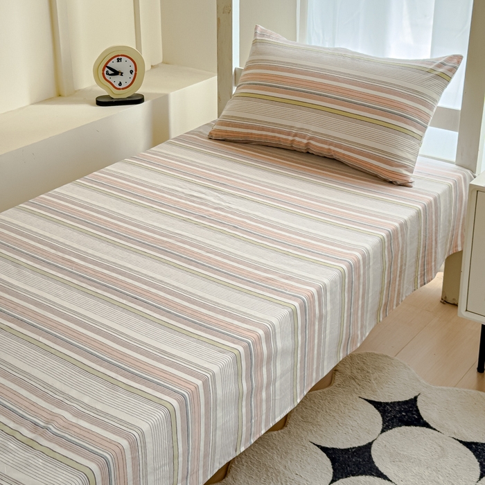 91家纺网 家纺一手货源 找家纺 久典家居 2025A类全棉色织水洗棉学生款三件套 沐妍粉