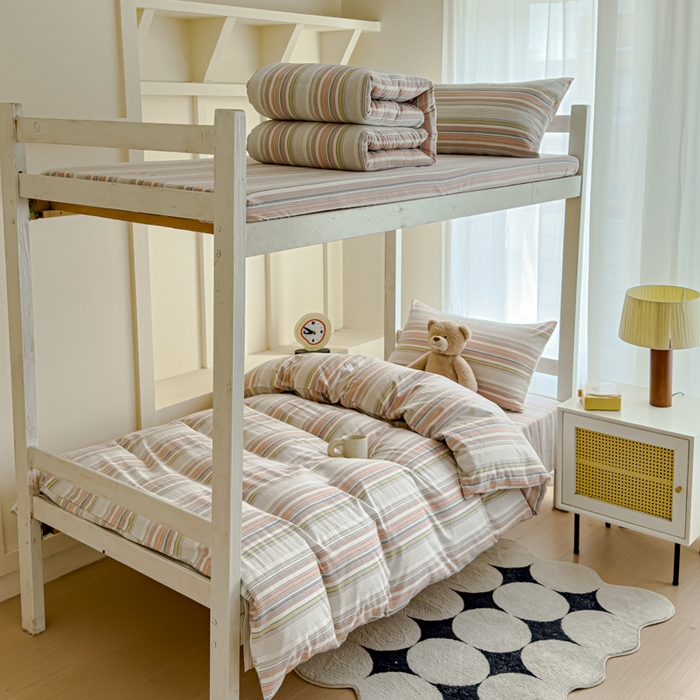 久典家居 2025A类全棉色织水洗棉学生款三件套 沐妍粉