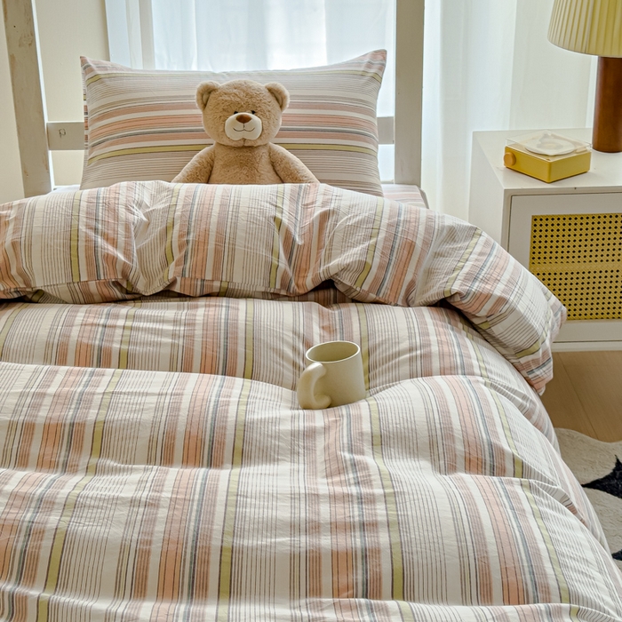 91家纺网 家纺一手货源 找家纺 久典家居 2025A类全棉色织水洗棉学生款三件套 沐妍粉