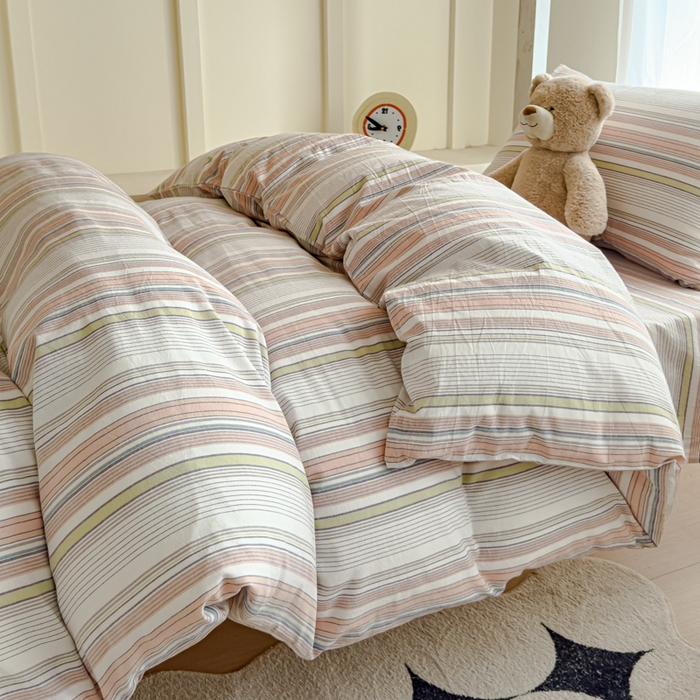 91家纺网 家纺一手货源 找家纺 久典家居 2025A类全棉色织水洗棉学生款三件套 沐妍粉