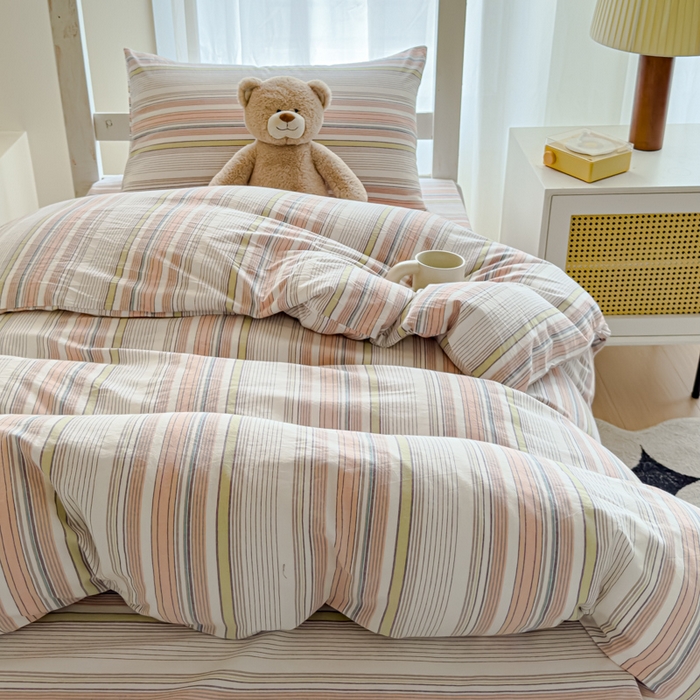 91家纺网 家纺一手货源 找家纺 久典家居 2025A类全棉色织水洗棉学生款三件套 沐妍粉