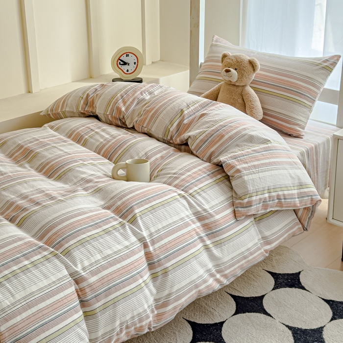 91家纺网 家纺一手货源 找家纺 久典家居 2025A类全棉色织水洗棉学生款三件套 沐妍粉