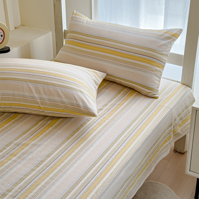 91家纺网 家纺一手货源 找家纺 久典家居 2025A类全棉色织水洗棉学生款三件套 沐妍黄