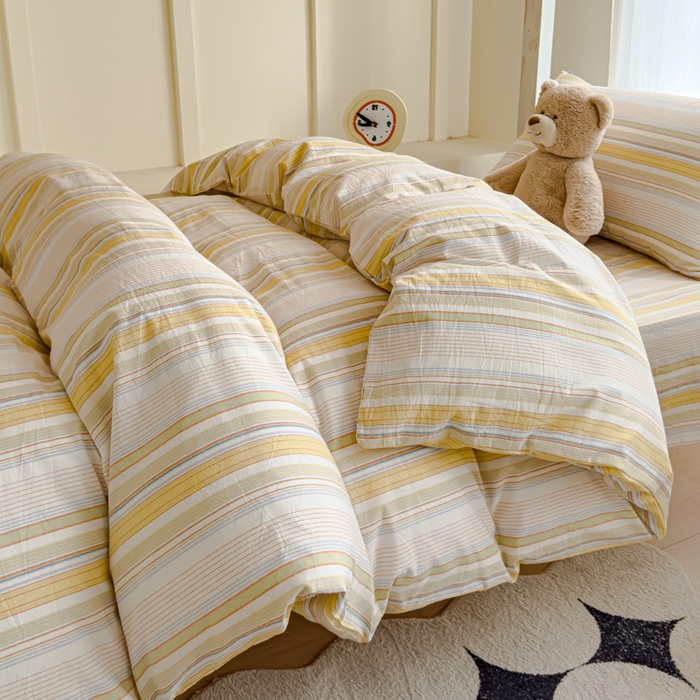 91家纺网 家纺一手货源 找家纺 久典家居 2025A类全棉色织水洗棉学生款三件套 沐妍黄