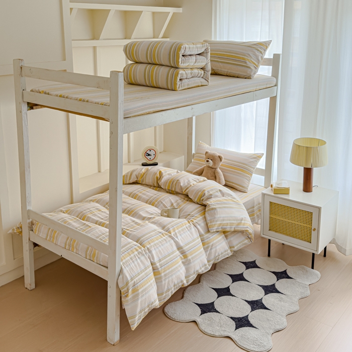 91家纺网 家纺一手货源 找家纺 久典家居 2025A类全棉色织水洗棉学生款三件套 沐妍黄