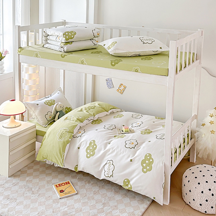 91家纺网 家纺一手货源 找家纺 （总）鑫宇2025新款13372全棉学生宿舍上下铺三件套床单款床笠款可定制