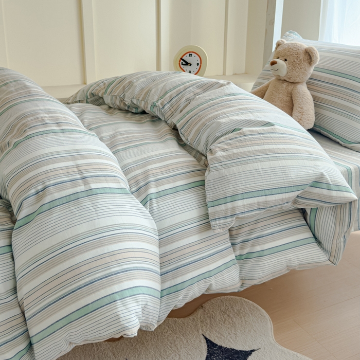 91家纺网 家纺一手货源 找家纺 久典家居 2025A类全棉色织水洗棉学生款三件套 沐妍绿