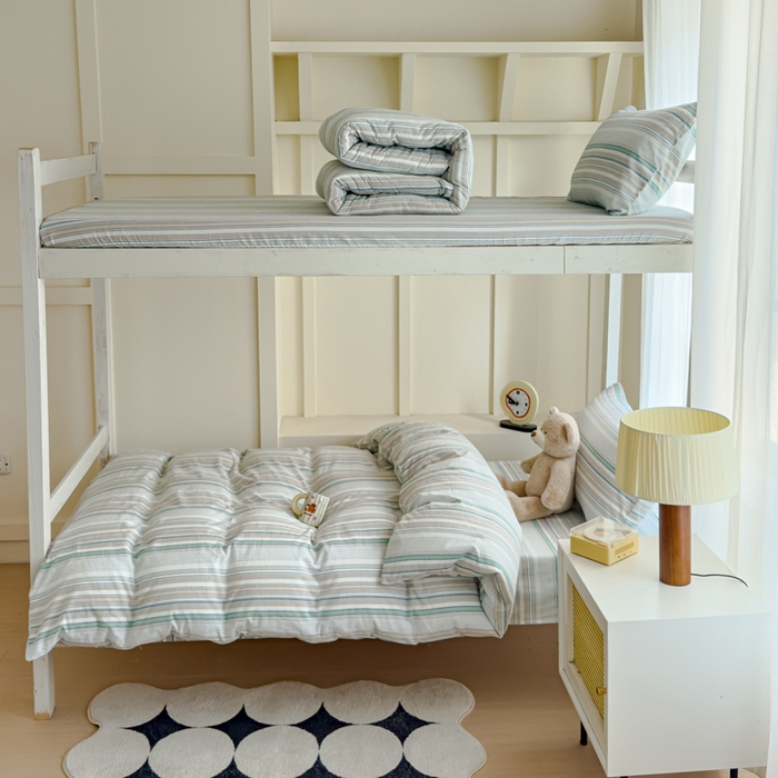 91家纺网 家纺一手货源 找家纺 久典家居 2025A类全棉色织水洗棉学生款三件套 沐妍绿