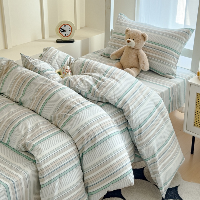 91家纺网 家纺一手货源 找家纺 久典家居 2025A类全棉色织水洗棉学生款三件套 沐妍绿