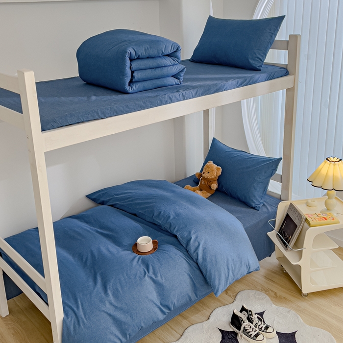 久典家居 2025A类全棉色织水洗棉学生款三件套 牛仔蓝