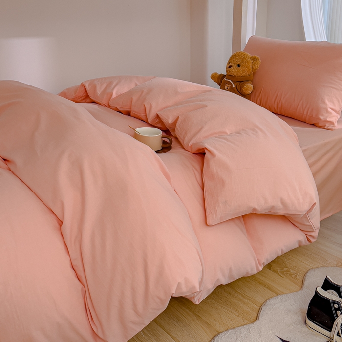 91家纺网 家纺一手货源 找家纺 久典家居 2025A类全棉色织水洗棉学生款三件套 浅粉