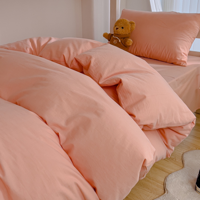 91家纺网 家纺一手货源 找家纺 久典家居 2025A类全棉色织水洗棉学生款三件套 浅粉