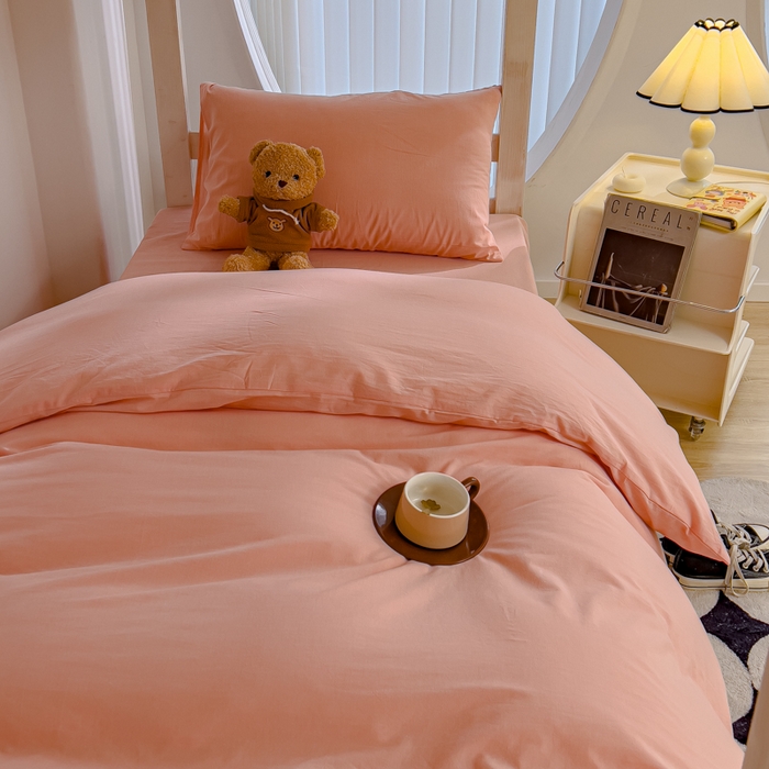 91家纺网 家纺一手货源 找家纺 久典家居 2025A类全棉色织水洗棉学生款三件套 浅粉