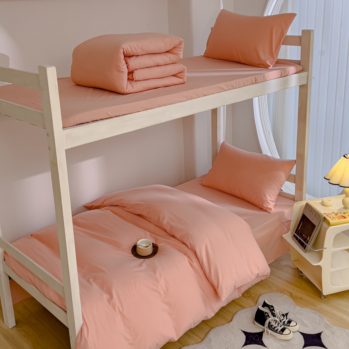 91家纺网 家纺一手货源 找家纺 久典家居 2025A类全棉色织水洗棉学生款三件套 浅粉